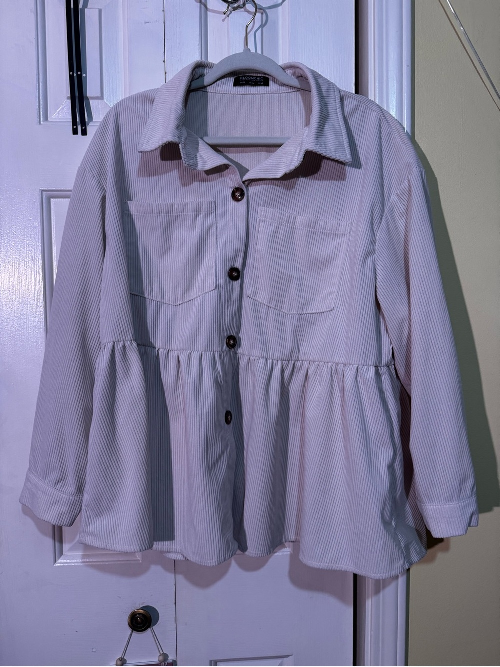 BloomChic Cream Button-Front Peplum Blouse - Picture 2 of 6